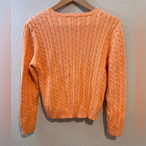 Lauren Ralph Lauren Vtg Cable Knit 100% Cotton Crewneck Cropped Sweater M - Picture 7 of 9